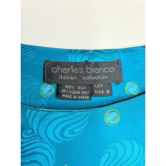 VTG Charles Bianco Italy Silk Colorful Longsleeve Art Deco Luxury Geometric Maxi - Picture 9 of 11